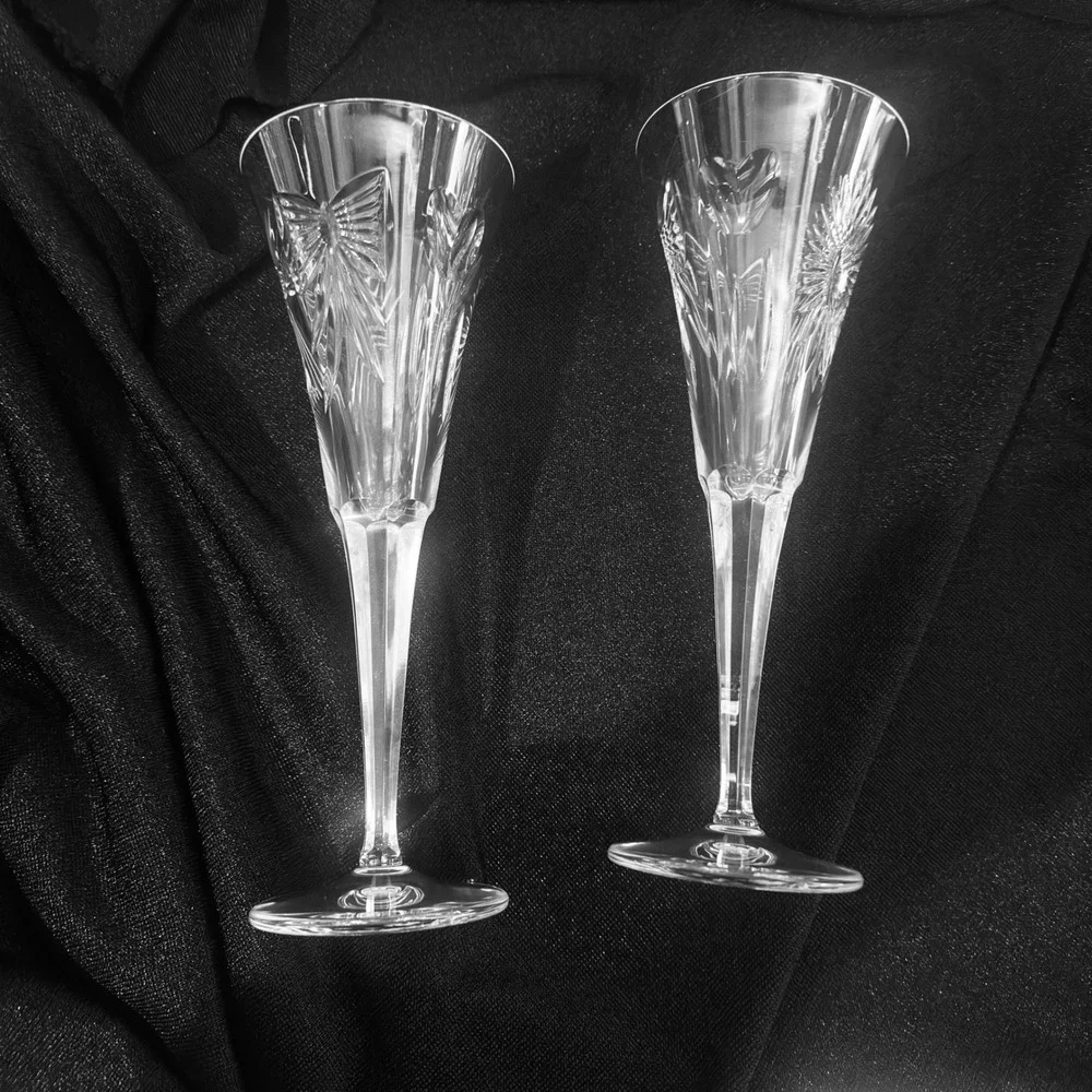 2 Waterford Crystal Millennium Collection Champagne Flutes Set of 2 Signed 9.25